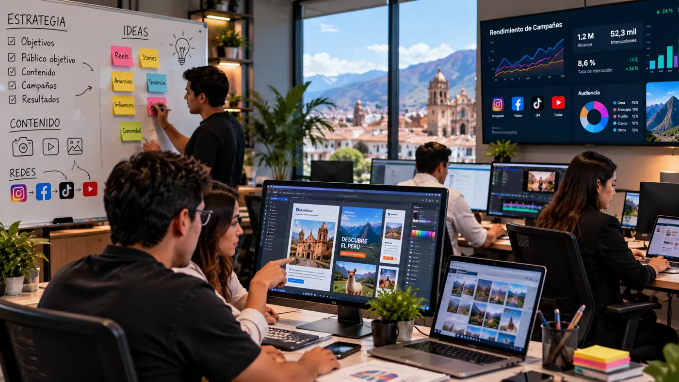 Equipo de Kuayni planificando estrategia, contenido y campañas en redes sociales