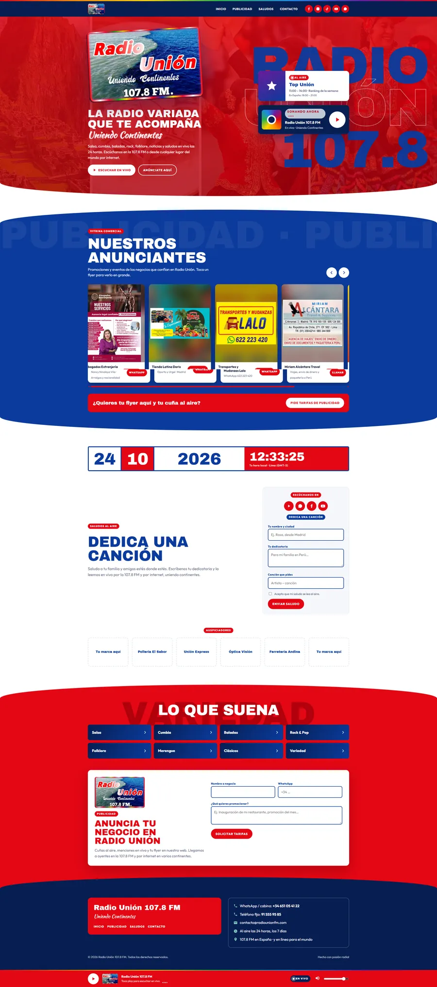 Página web con reproductor en vivo de Radio Unión 107.8 FM, hecha por Kuayni