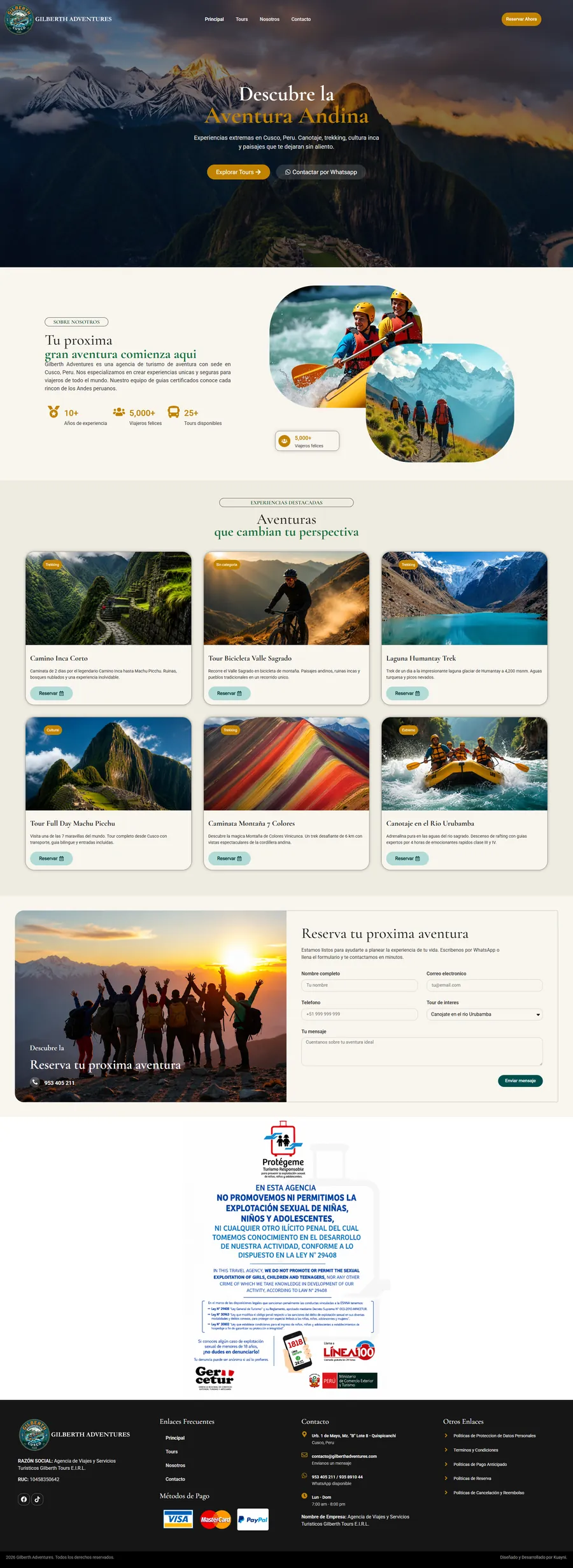 Página web de Gilberth Adventures diseñada por Kuayni